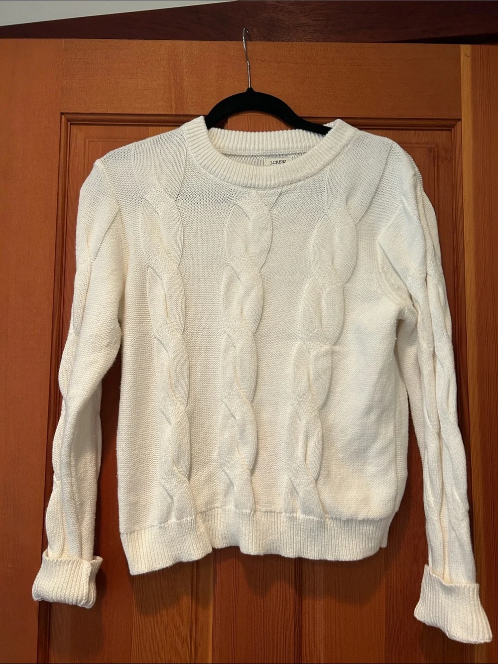 J. Crew White Cable-Knit Crewneck Sweater